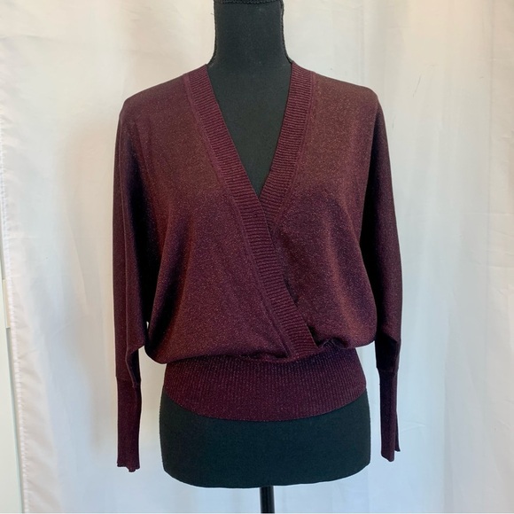 Bebe maroon burgundy metallic glitter wrap sweater Sz M - Picture 10 of 10